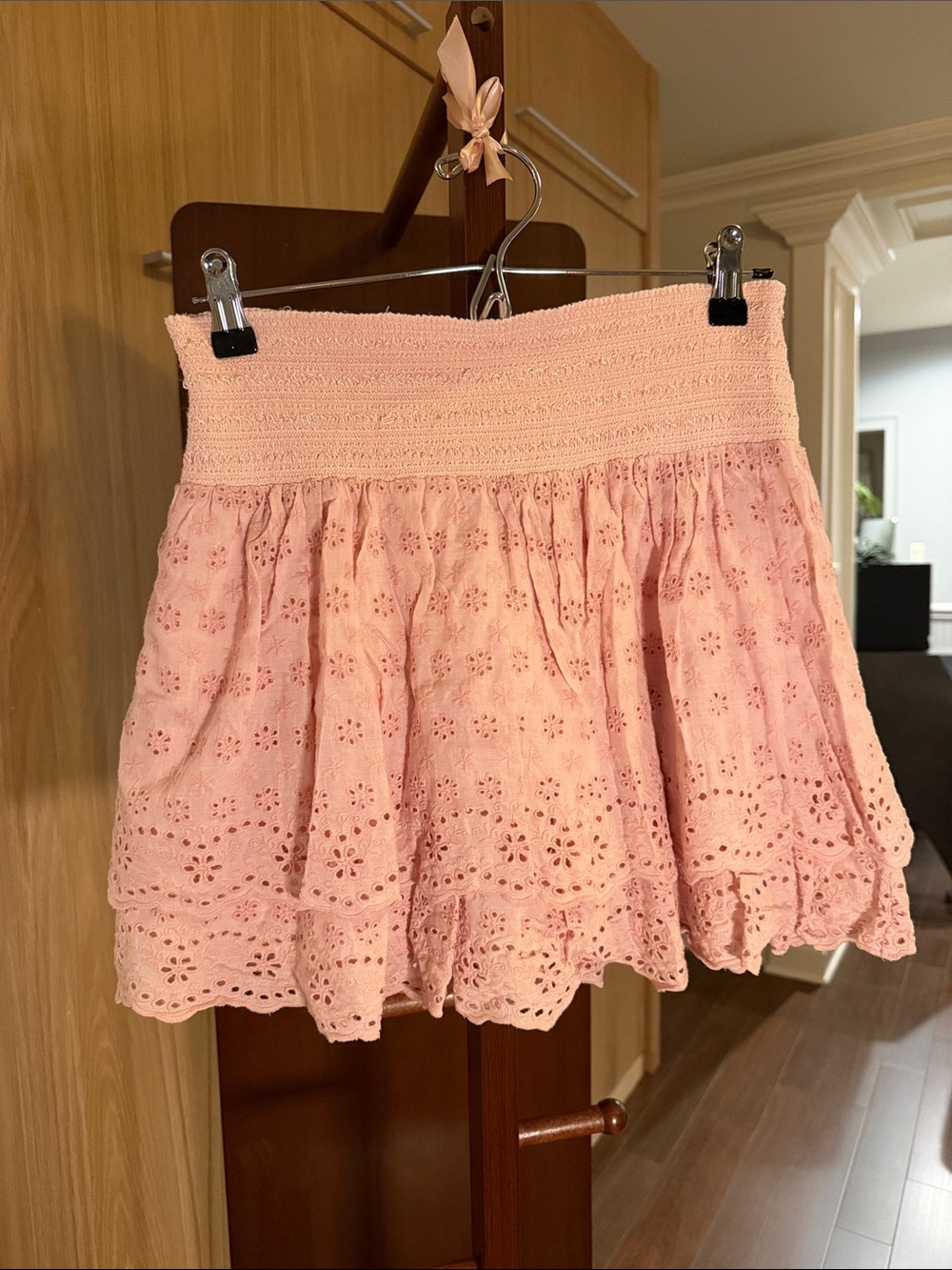 Alice + Olivia Blush Pink Eyelet Mini Skirt